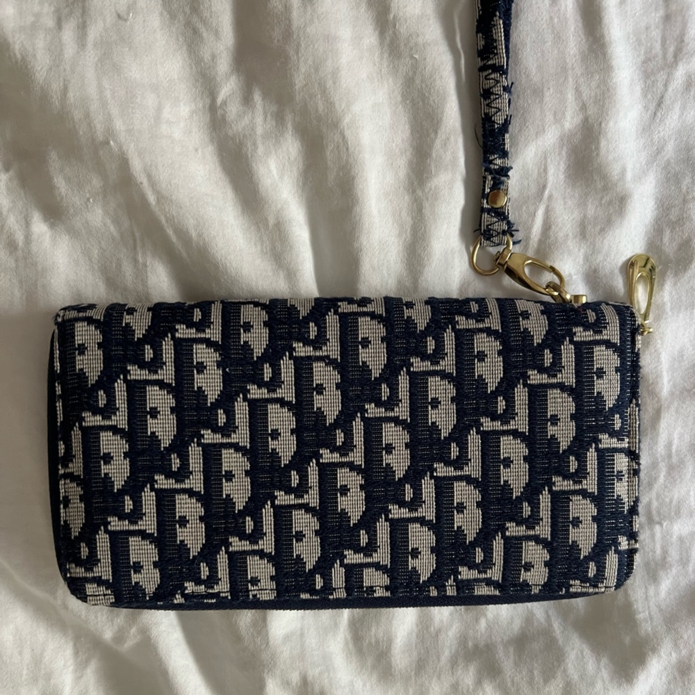 Beige Black Oblique Jacquard Inspired Zipped Long Wallet